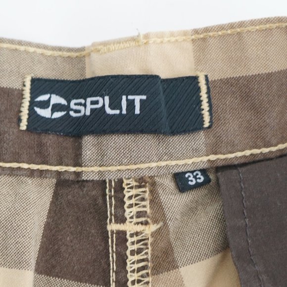 Split Men's Shorts Flat Front Beige Plaid Size 33 - Picture 6 of 7